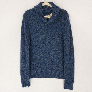 American Eagle Sweater Mens Medium Blue Shawl Collar Athletic Fit Wool Blend NEW